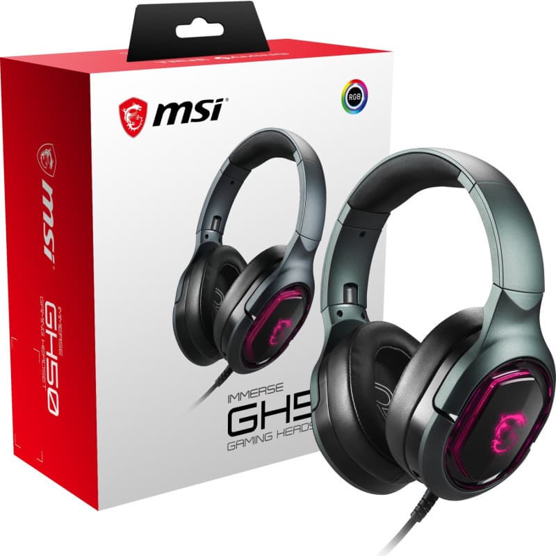MSI Immerse GH30 virtual 7.1 surround sound USB Over-ear GAMING Headset with In-line controller RGB Mystic Light "IMMERSE GH50" — miniatură