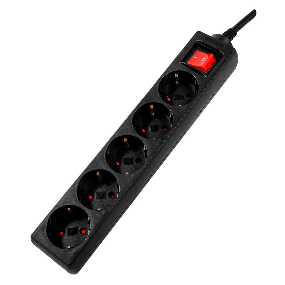 PRELUNGITOR SPACER, Schuko x 5, conectare prin Schuko (T), cablu 3 m, 16 A, max. 3500W, protectie supratensiune, protectie copii, negru, "PP-5-30 v2"