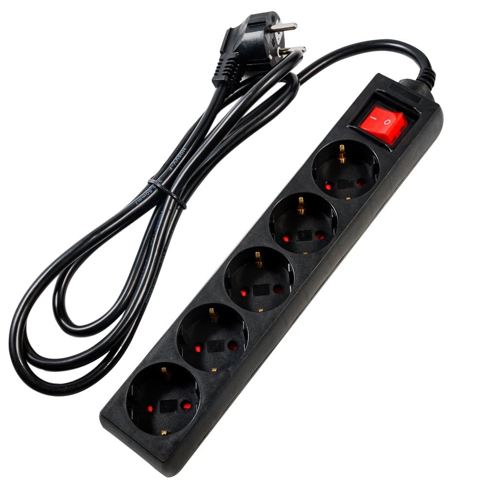 PRELUNGITOR SPACER, Schuko x 5, conectare prin Schuko (T), cablu 3 m, 16 A, max. 3500W, protectie supratensiune, protectie copii, negru, "PP-5-30 v2" — miniatură