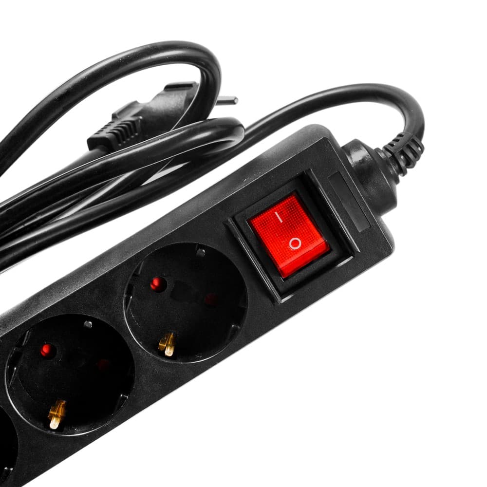 PRELUNGITOR SPACER, Schuko x 5, conectare prin Schuko (T), cablu 3 m, 16 A, max. 3500W, protectie supratensiune, protectie copii, negru, "PP-5-30 v2" — miniatură