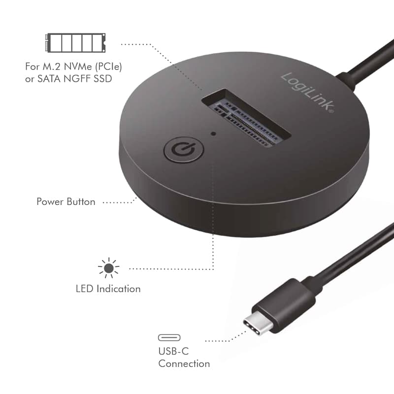 ADAPTOR USB LOGILINK, M.2 NVMe (PCIe) / SATA (NGFF) la USB 3.2 Gen 2, viteza max 10 Gb/s, negru "QP0032" — miniatură