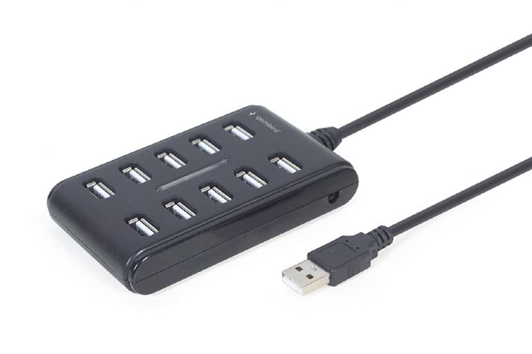 HUB extern GEMBIRD, porturi USB: USB 2.0 x 10, conectare prin USB, cablu 0.8 m, negru, "UHB-U2P10P-01" - 8716309124638