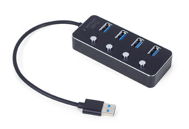 HUB extern GEMBIRD, porturi USB: USB 3.1 x 4, conectare prin USB, cu on/off, cablu 0,24 m, negru, "UHB-U3P4P-01" - 8716309124591