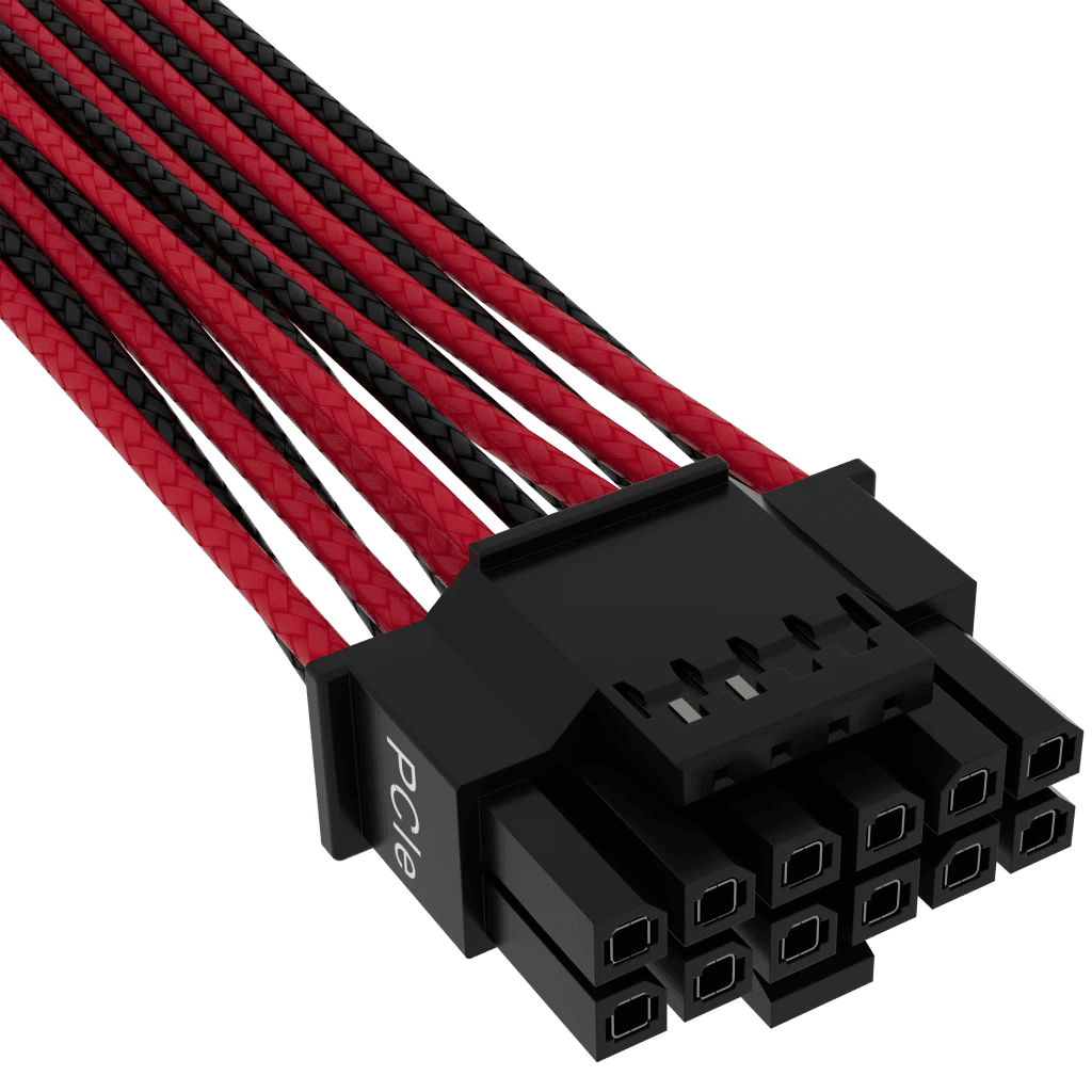 Corsair Cablu premium 12+4pin, PCIe Gen 5, 12VHPWR, 600W, Type 4, fire invelite individual, Rosu/Negru "CP-8920334" — miniatură