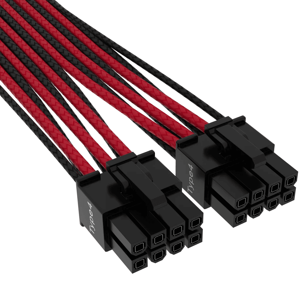 Corsair Cablu premium 12+4pin, PCIe Gen 5, 12VHPWR, 600W, Type 4, fire invelite individual, Rosu/Negru "CP-8920334" — miniatură