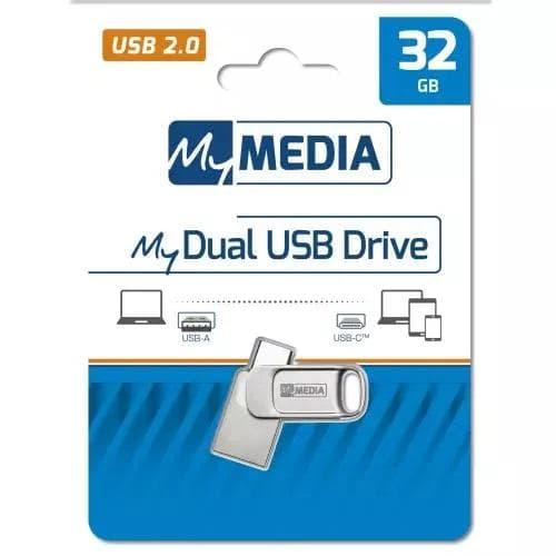 MEMORIE USB VERBATIM MYDUAL 32GB USB 2.0, ARGINTIU "69266" — miniatură