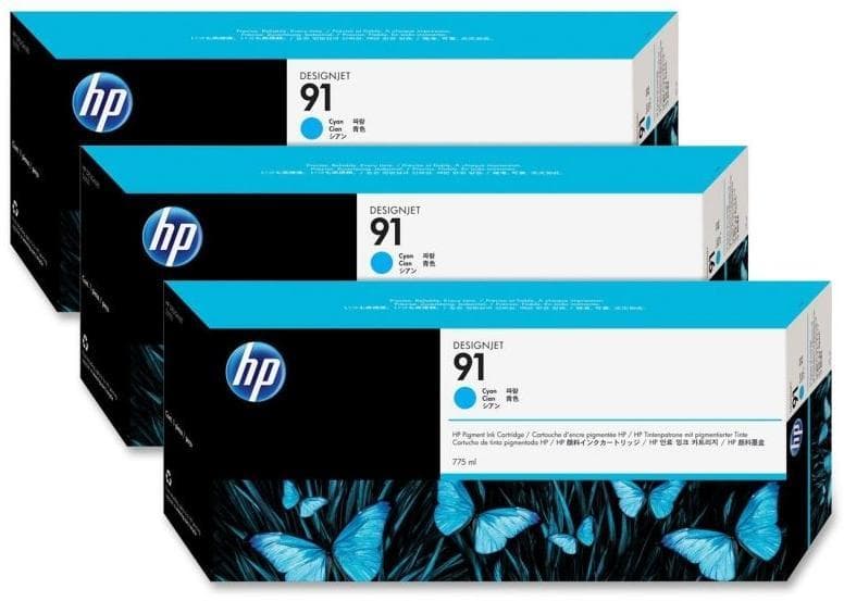 Tri-Pack Original HP Cyan, nr.91, pentru DesignJet Z6100, 3x775ml"C9483A"