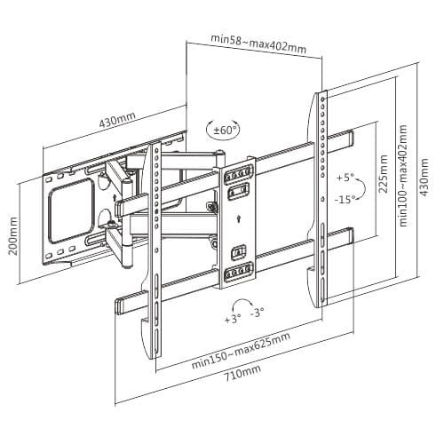 SUPORT de perete GEMBIRD, pt 1 TV/monitor plat, diag. max 37" - 80", rotatie, inclinare, pliere, max 60 kg, "WM-80ST-02" — miniatură