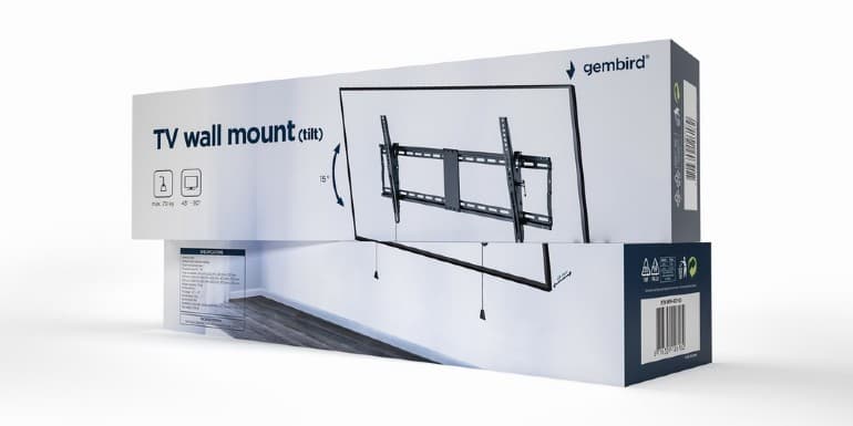 SUPORT de perete GEMBIRD, pt 1 TV/monitor plat, diag. max 43" - 90", inclinatie 3° ~ -12°, max 70 kg, "WM-90T-01" — miniatură