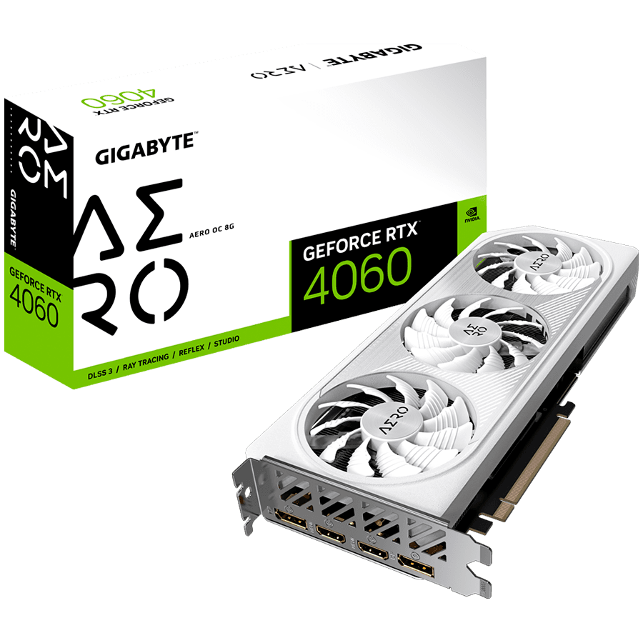 GIGABYTE Video Card NVIDIA GeForce RTX 4060 AERO OC 8G, GDDR6 8GB/128bit, PCI-E 4.0 x8, 1x8-pin, Retail "GV-N4060AERO OC-8GD"