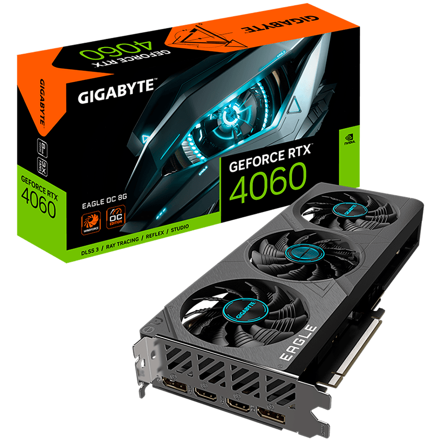GIGABYTE Video Card NVIDIA GeForce RTX 4060 EAGLE OC 8G, GDDR6 8GB/128bit, PCI-E 4.0 x8, 1x8-pin, Retail "GV-N4060EAGLE OC-8GD"
