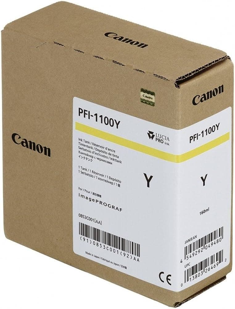 Cartus Cerneala Original Canon Yellow, PFI-1100Y, pentru IPF PRO-2000|PRO-4000|PRO-6000, 160ml, incl.TV 0.15 RON,NOPP, "0853C001AA" — miniatură
