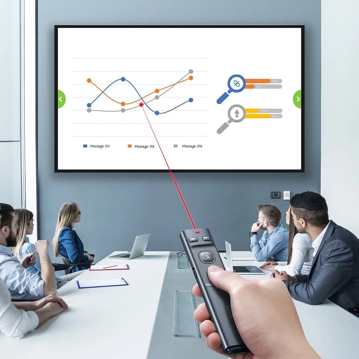 PRESENTER laser Orange Dot Baseus RF2.4GHz, laser rosu, distanta maxima 100m, transmitator USB/USB Type-C, gri "ACFYB-0G" - 6953156220836 — miniatură