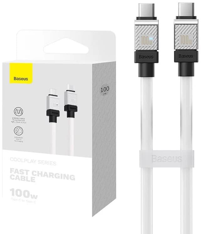 CABLU alimentare si date Baseus, Fast Charging Data Cable pt. smartphone, USB Type-C (T) la USB Type-C (T), E-marker, 100W, 1m, alb, "CAKW000202" (include TV 0.18lei) - 6932172626655