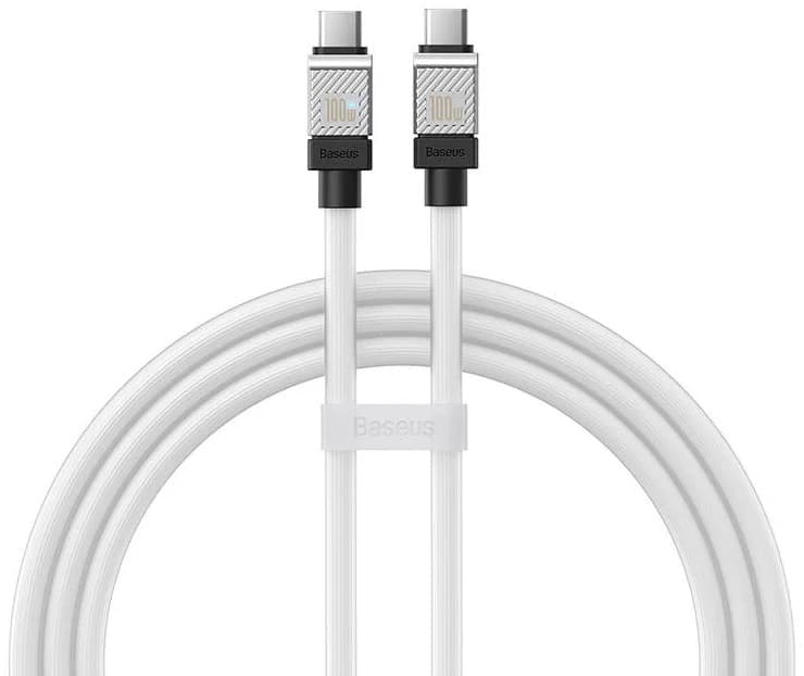 CABLU alimentare si date Baseus, Fast Charging Data Cable pt. smartphone, USB Type-C (T) la USB Type-C (T), E-marker, 100W, 1m, alb, "CAKW000202" (include TV 0.18lei) - 6932172626655 — miniatură