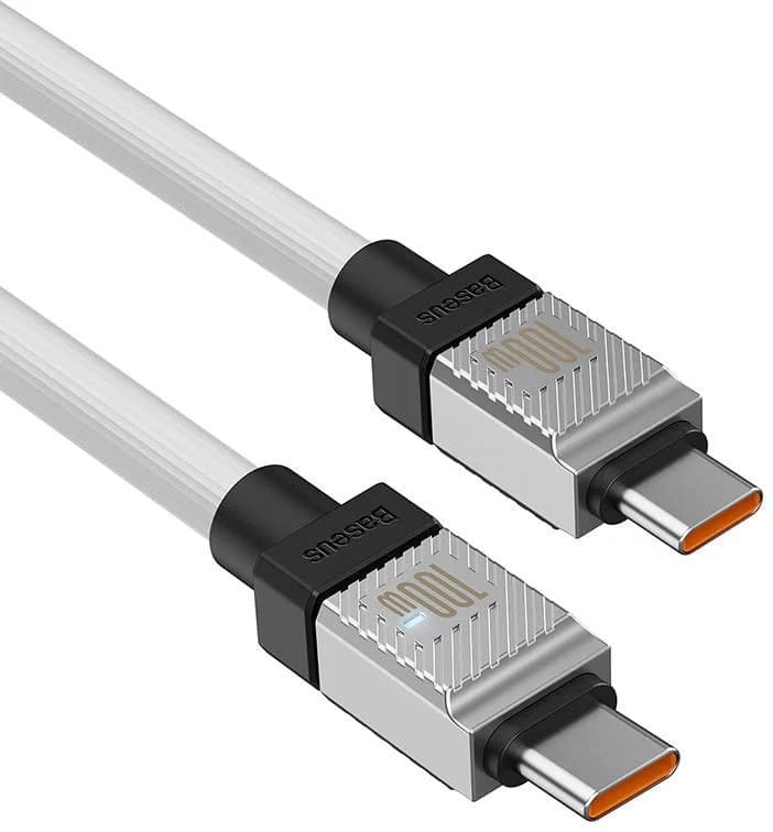 CABLU alimentare si date Baseus, Fast Charging Data Cable pt. smartphone, USB Type-C (T) la USB Type-C (T), E-marker, 100W, 1m, alb, "CAKW000202" (include TV 0.18lei) - 6932172626655 — miniatură