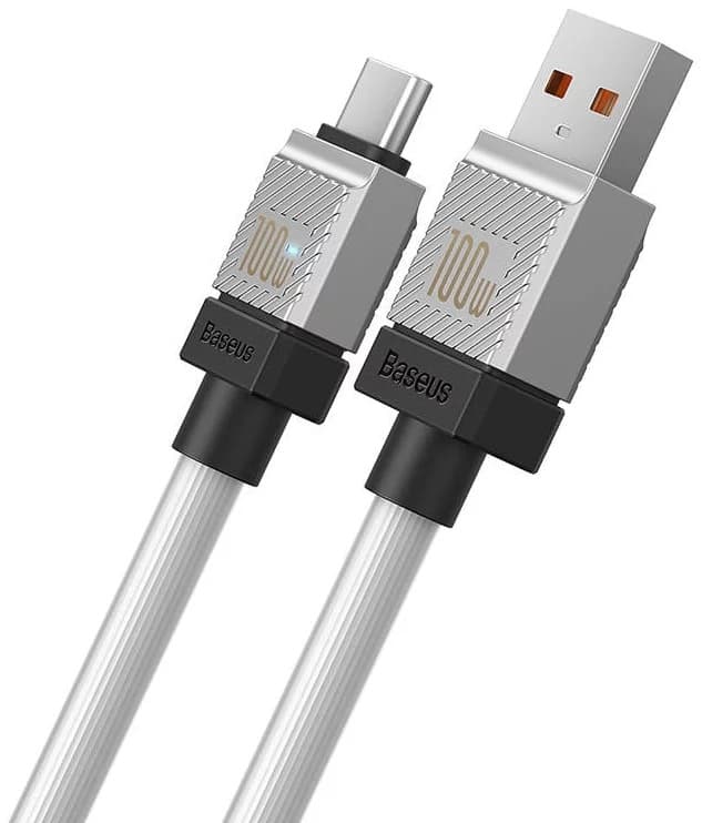 CABLU alimentare si date Baseus, Fast Charging Data Cable pt. smartphone, USB (T) la USB Type-C (T), 100W, 1m, alb, "CAKW000602" (include TV 0.18lei) - 6932172626815 — miniatură
