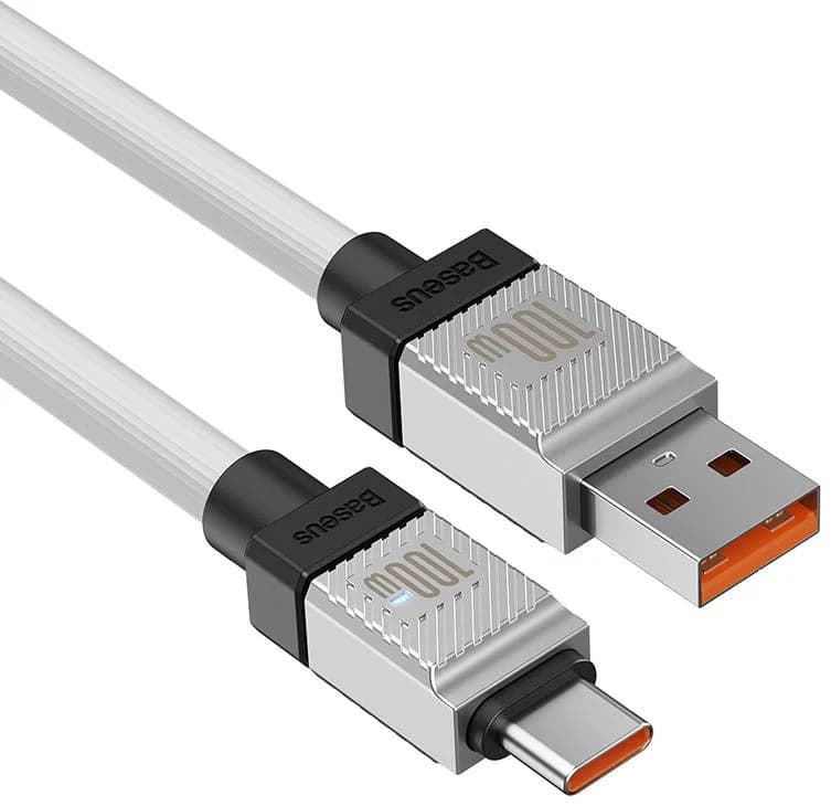 CABLU alimentare si date Baseus, Fast Charging Data Cable pt. smartphone, USB (T) la USB Type-C (T), 100W, 1m, alb, "CAKW000602" (include TV 0.18lei) - 6932172626815 — miniatură