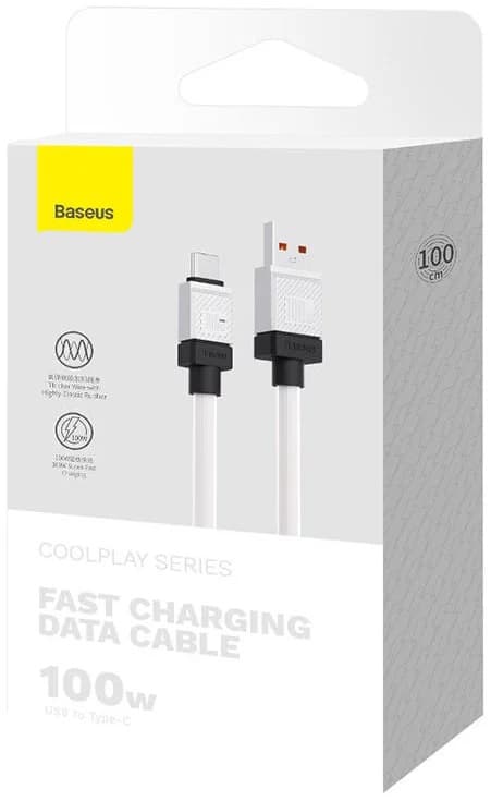 CABLU alimentare si date Baseus, Fast Charging Data Cable pt. smartphone, USB (T) la USB Type-C (T), 100W, 1m, alb, "CAKW000602" (include TV 0.18lei) - 6932172626815 — miniatură