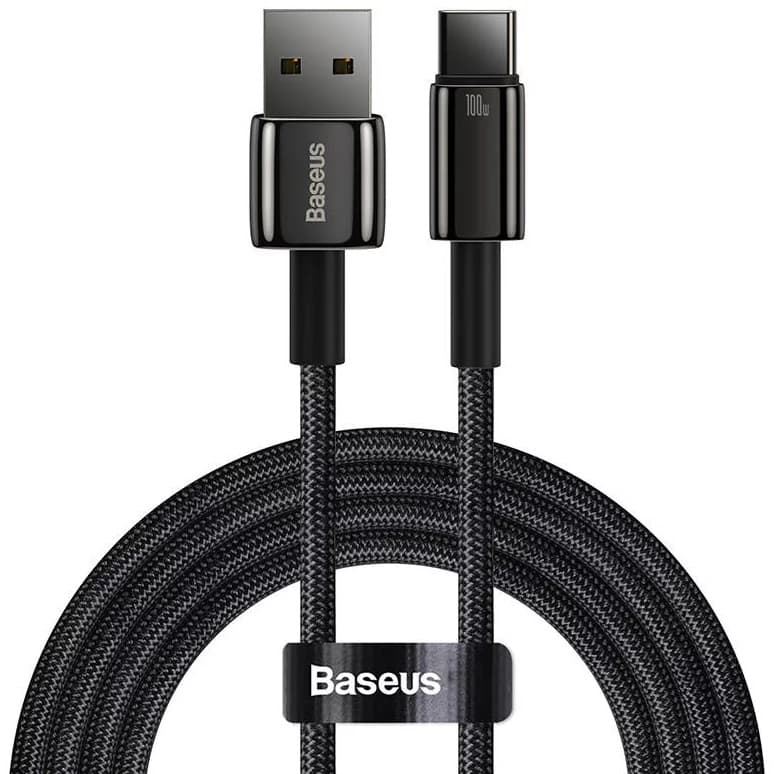 CABLU alimentare si date Baseus, Fast Charging Data Cable pt. smartphone, USB la USB Type-C (T), 100W, 480Mbps, aliaj zinc, braided(nylon),1m, negru, "CAWJ000001" (include TV 0.18lei) - 6932172618087