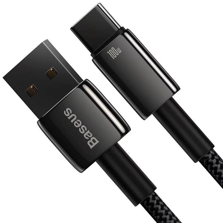 CABLU alimentare si date Baseus, Fast Charging Data Cable pt. smartphone, USB la USB Type-C (T), 100W, 480Mbps, aliaj zinc, braided(nylon),1m, negru, "CAWJ000001" (include TV 0.18lei) - 6932172618087 — miniatură