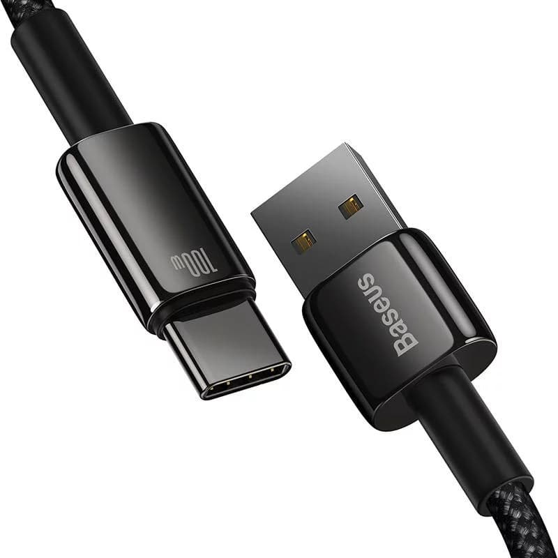 CABLU alimentare si date Baseus, Fast Charging Data Cable pt. smartphone, USB la USB Type-C (T), 100W, 480Mbps, aliaj zinc, braided(nylon),1m, negru, "CAWJ000001" (include TV 0.18lei) - 6932172618087 — miniatură