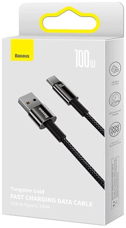 CABLU alimentare si date Baseus, Fast Charging Data Cable pt. smartphone, USB la USB Type-C (T), 100W, 480Mbps, aliaj zinc, braided(nylon),1m, negru, "CAWJ000001" (include TV 0.18lei) - 6932172618087 — miniatură