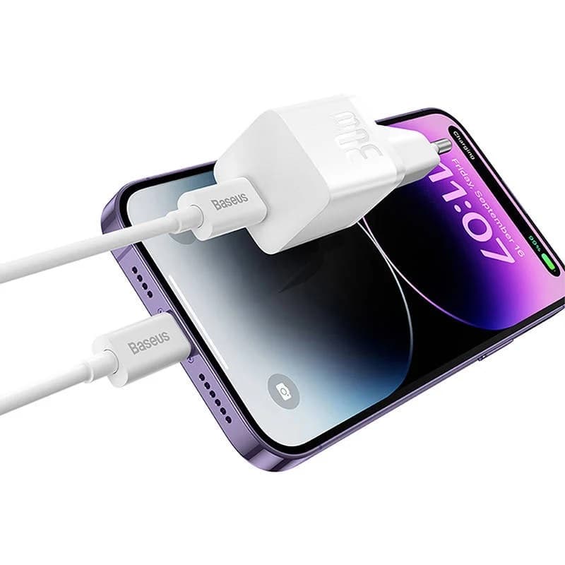 INCARCATOR retea Baseus, GaN5 Fast Charger 30W, 1 x USB Type-C 5V/3A, alb "CCGN070502" - 6932172624446 — miniatură