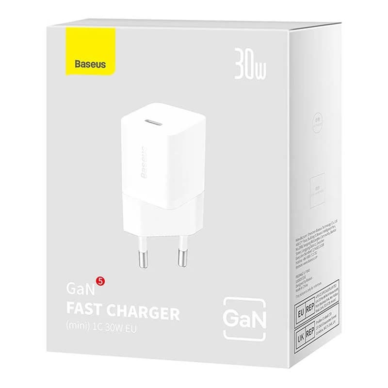 INCARCATOR retea Baseus, GaN5 Fast Charger 30W, 1 x USB Type-C 5V/3A, alb "CCGN070502" - 6932172624446 — miniatură