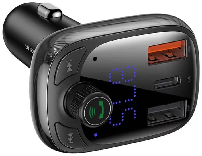 MODULATOR AUTO FM Baseus OS-Baseus T Shaped S-13,BT 5.0,12-24V,87,5-108 MHz,MP3/WAV/FLAC/APE/WMA, 2xUSB, 1xUSB-C, micro SD 32GB MAX, raza 5m/10m, bk "CCMT000101"-6932172626983 — miniatură