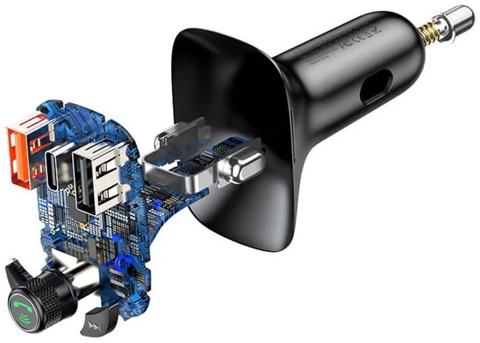 MODULATOR AUTO FM Baseus OS-Baseus T Shaped S-13,BT 5.0,12-24V,87,5-108 MHz,MP3/WAV/FLAC/APE/WMA, 2xUSB, 1xUSB-C, micro SD 32GB MAX, raza 5m/10m, bk "CCMT000101"-6932172626983 — miniatură