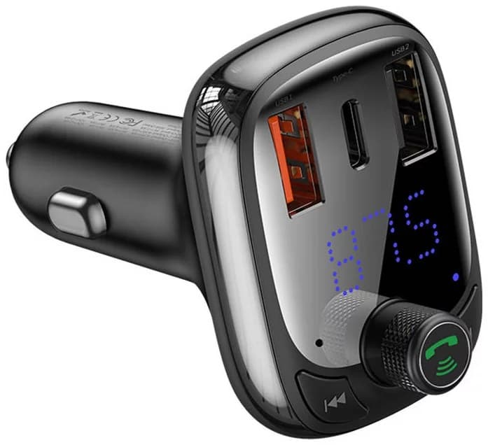 MODULATOR AUTO FM Baseus OS-Baseus T Shaped S-13,BT 5.0,12-24V,87,5-108 MHz,MP3/WAV/FLAC/APE/WMA, 2xUSB, 1xUSB-C, micro SD 32GB MAX, raza 5m/10m, bk "CCMT000101"-6932172626983 — miniatură