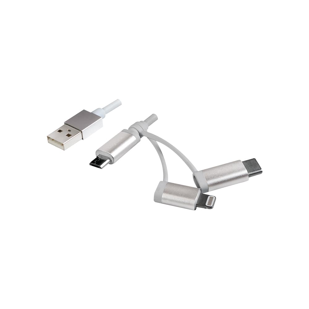 CABLU alimentare si date LOGILINK, telefon, 3 + 1, USB 2.0 (T) la Lightning (T) + Micro-USB 2.0 (T) + USB 2.0 Type-C (T), 1m, argintiu, "CU0126"