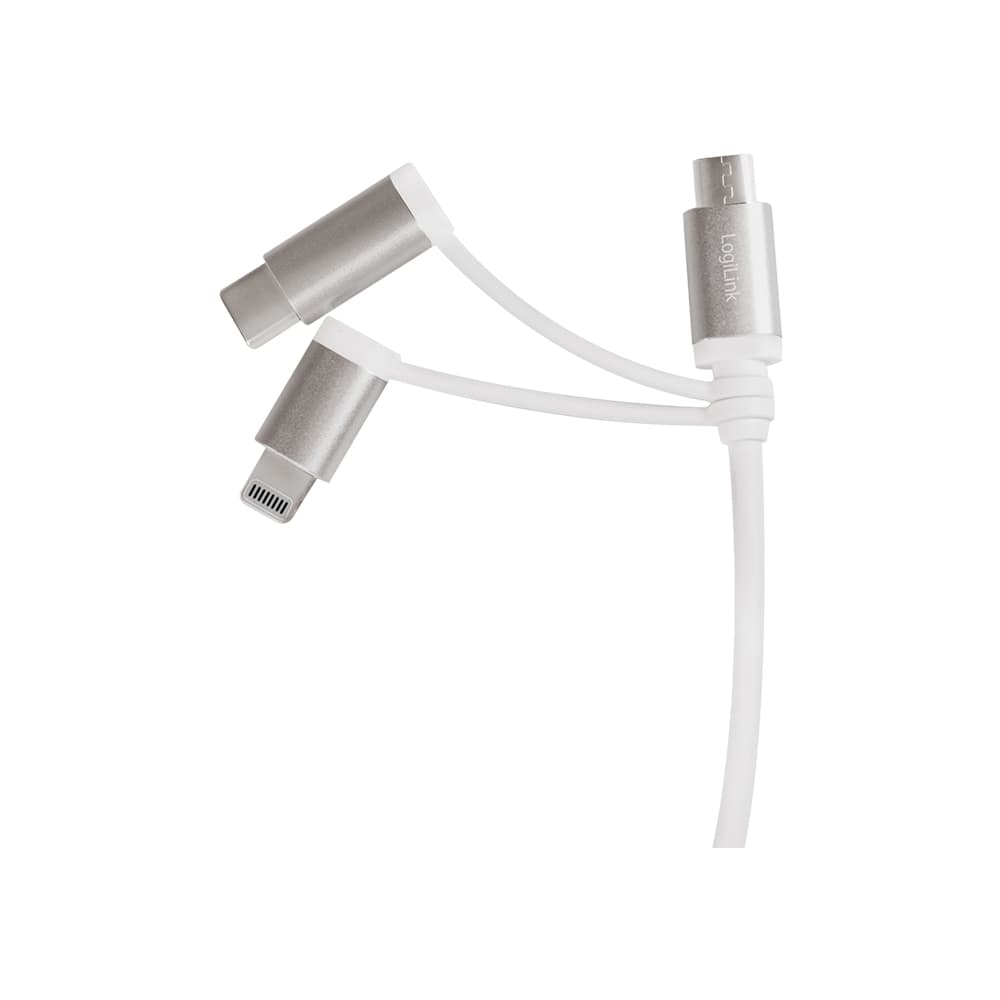 CABLU alimentare si date LOGILINK, telefon, 3 + 1, USB 2.0 (T) la Lightning (T) + Micro-USB 2.0 (T) + USB 2.0 Type-C (T), 1m, argintiu, "CU0126" — miniatură