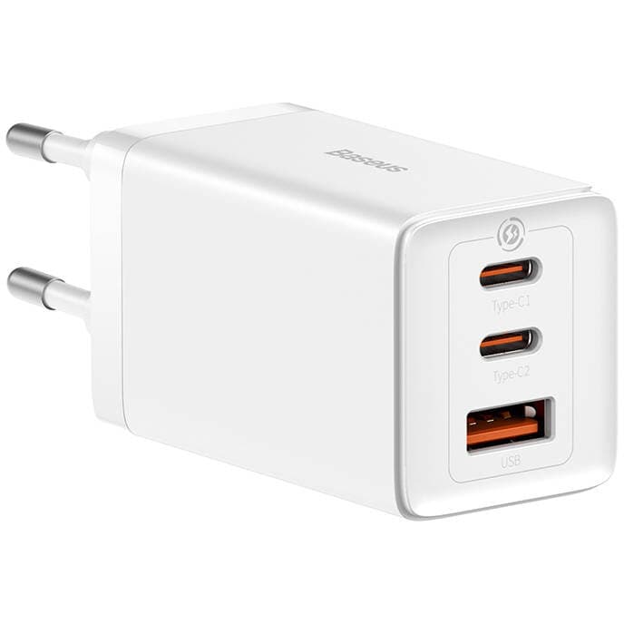 INCARCATOR retea Baseus, GaN5 Pro Fast Charger 65W, 2 x USB Type-C 5V/3A, 1 x USB 5V/3A, cablu fast charging Type-C la Type-C 1m inclus, alb "P10110812227-Z1"-6932172630232