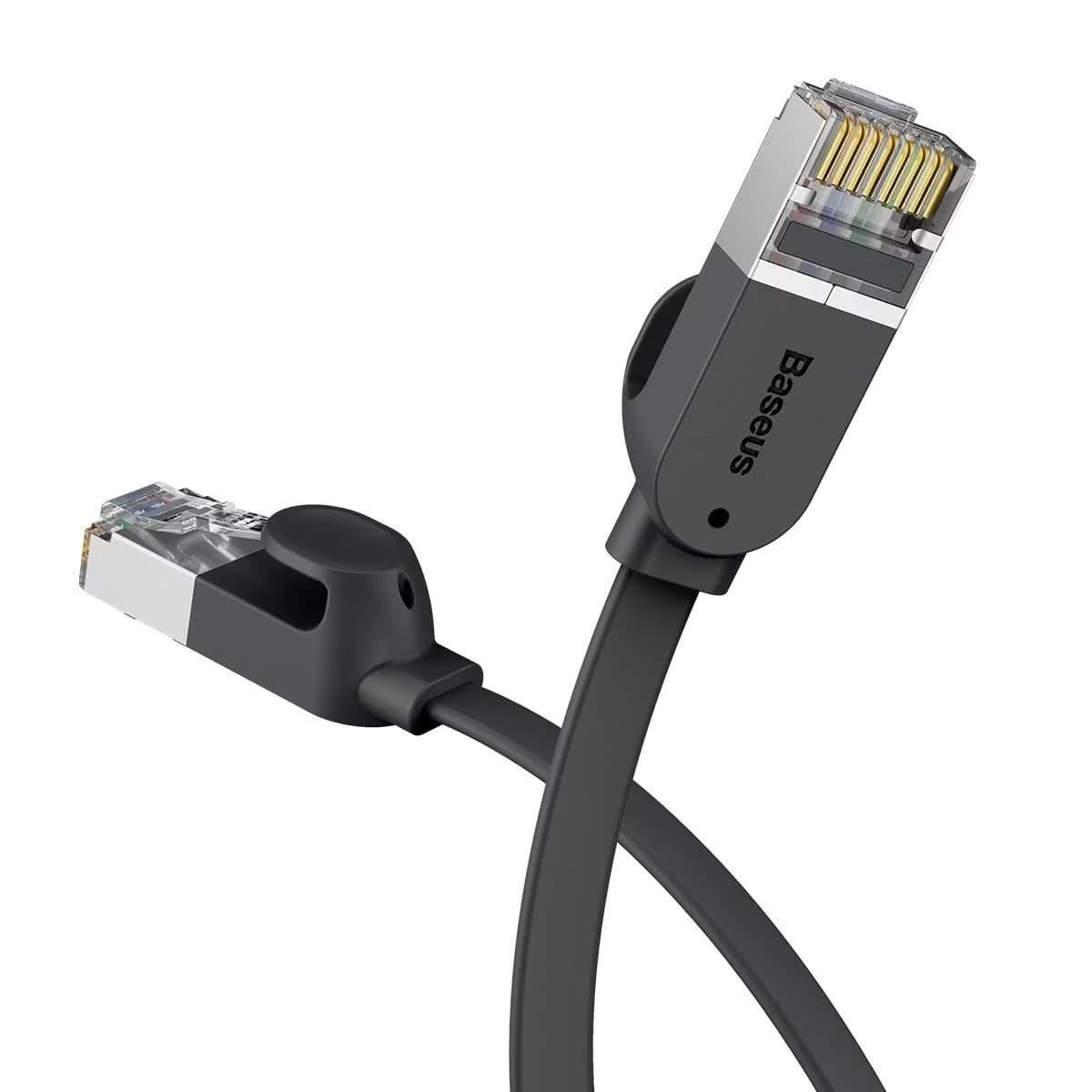 PATCH CORD UTP Baseus Cat6, fire din cupru, flat cable, viteza maxima 1 Gbps, PVC, 8m, negru "PCWL-E01" - 6953156217133 — miniatură