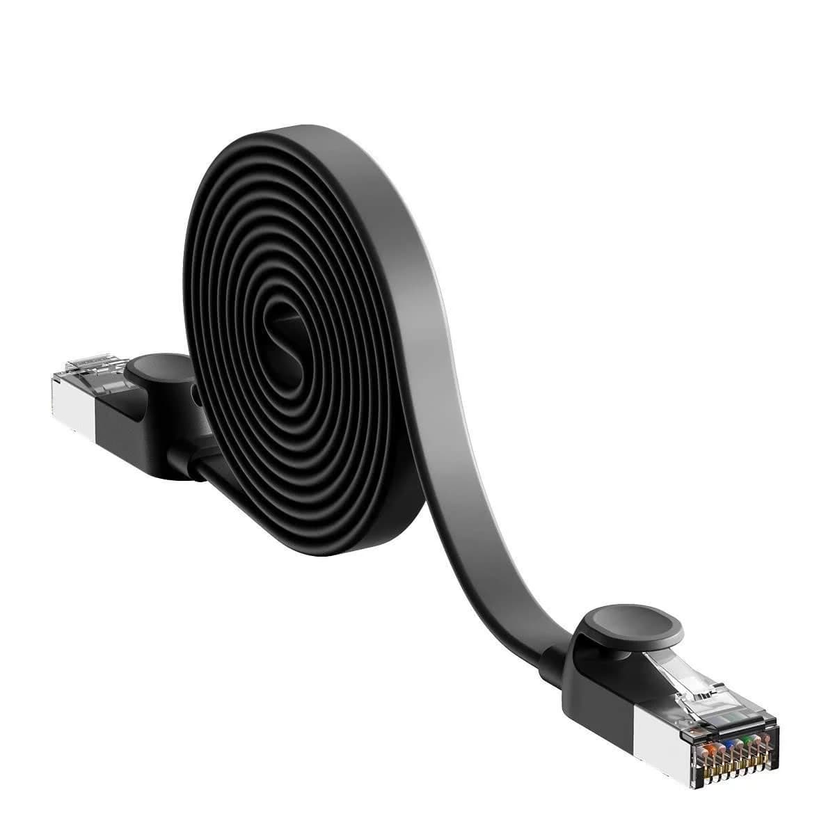 PATCH CORD UTP Baseus Cat6, fire din cupru, flat cable, viteza maxima 1 Gbps, PVC, 8m, negru "PCWL-E01" - 6953156217133 — miniatură