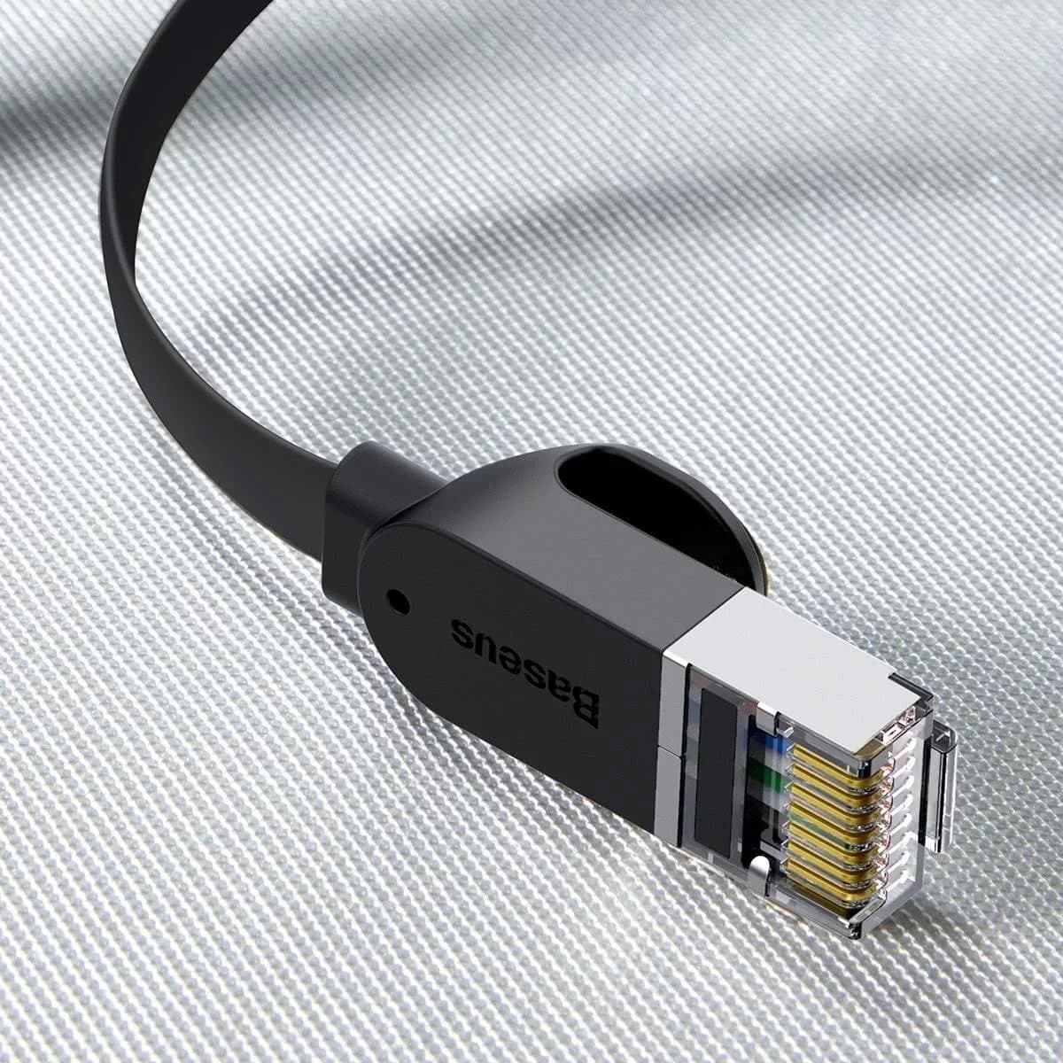 PATCH CORD UTP Baseus Cat6, fire din cupru, flat cable, viteza maxima 1 Gbps, PVC, 8m, negru "PCWL-E01" - 6953156217133 — miniatură