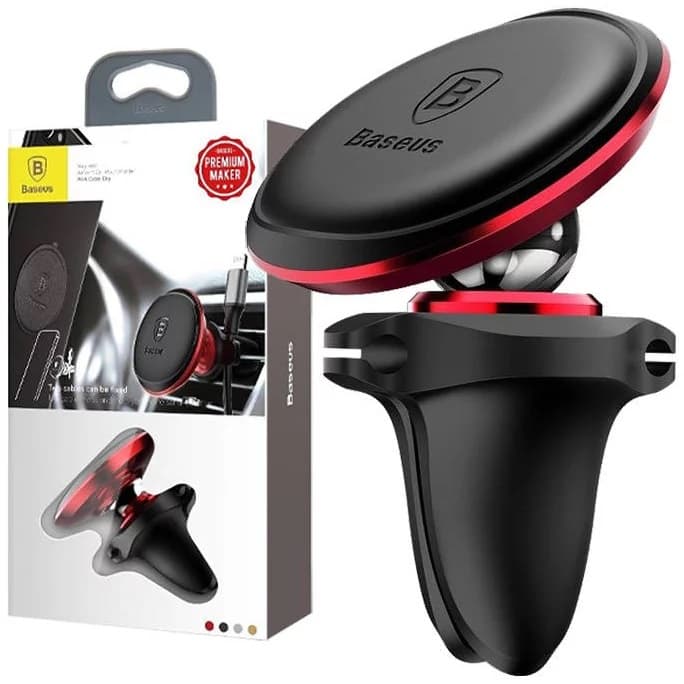 SUPORT AUTO Baseus Magnetic pt. SmartPhone, fixare bord in grila de ventilatie, rotire 360 grade, in partile laterale are 2 prinderi pentru 2 cabluri, rosu "SUGX020009" - 6932172627027 — miniatură