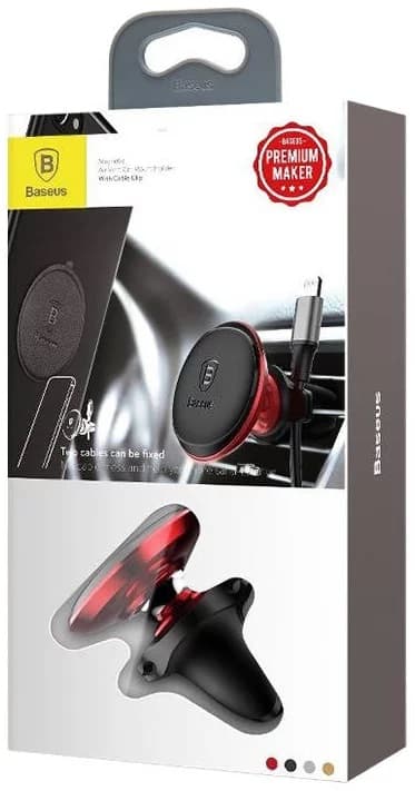 SUPORT AUTO Baseus Magnetic pt. SmartPhone, fixare bord in grila de ventilatie, rotire 360 grade, in partile laterale are 2 prinderi pentru 2 cabluri, rosu "SUGX020009" - 6932172627027 — miniatură