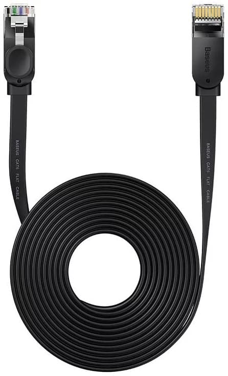 PATCH CORD UTP Baseus Cat6, fire din cupru, flat cable, viteza maxima 1 Gbps, PVC, 10m, negru "WKJS000201" - 6932172611323