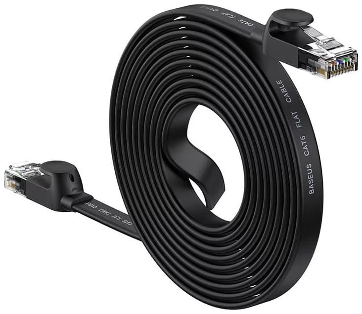 PATCH CORD UTP Baseus Cat6, fire din cupru, flat cable, viteza maxima 1 Gbps, PVC, 10m, negru "WKJS000201" - 6932172611323 — miniatură