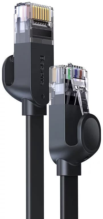 PATCH CORD UTP Baseus Cat6, fire din cupru, flat cable, viteza maxima 1 Gbps, PVC, 10m, negru "WKJS000201" - 6932172611323 — miniatură
