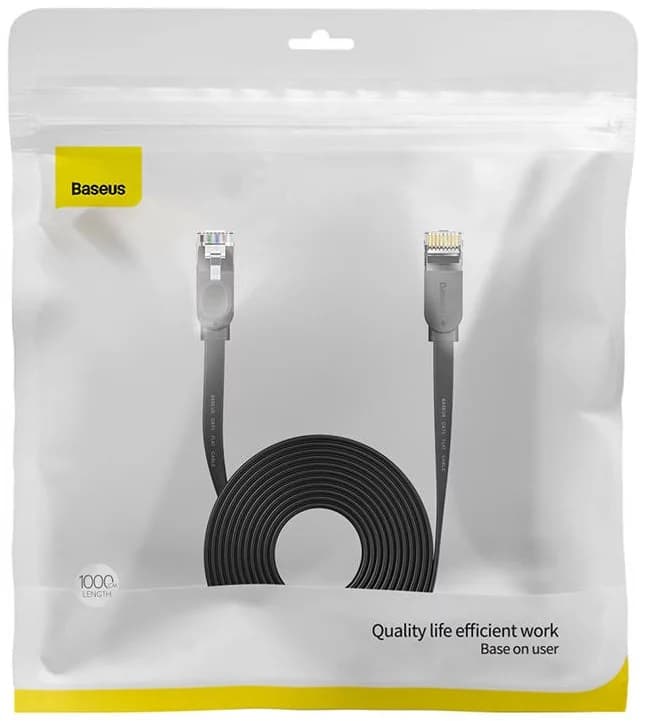 PATCH CORD UTP Baseus Cat6, fire din cupru, flat cable, viteza maxima 1 Gbps, PVC, 10m, negru "WKJS000201" - 6932172611323 — miniatură