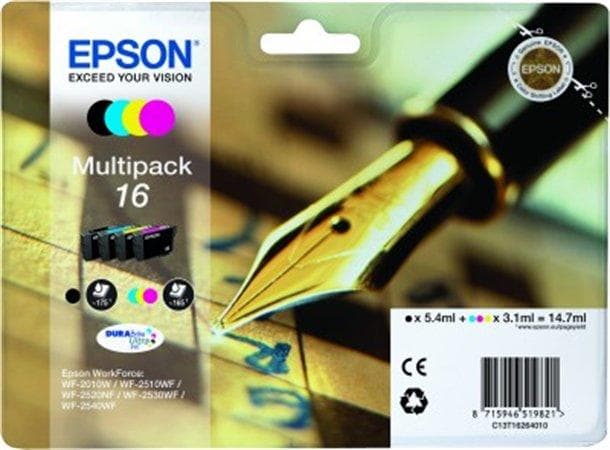 Multi-Pack Epson CMYK, nr.16, pentru Original WF-2010|WF-2510|WF-2520|WF-2530|WF-2540, 5.4ml, 3x3.1ml"C13T16264012"(RAPO)