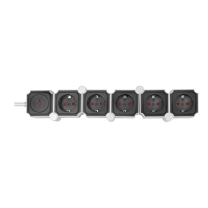 PRELUNGITOR LOGILINK, flexibil 180 grade, Schuko x 5, cablu 3G 1.5mm2, 230 V/16 A, 50 Hz, max. 3600 W, buton intrerupator iluminat, IP20, 1.5m, alb/negru "LPS277" (include TV 0.80lei) — miniatură