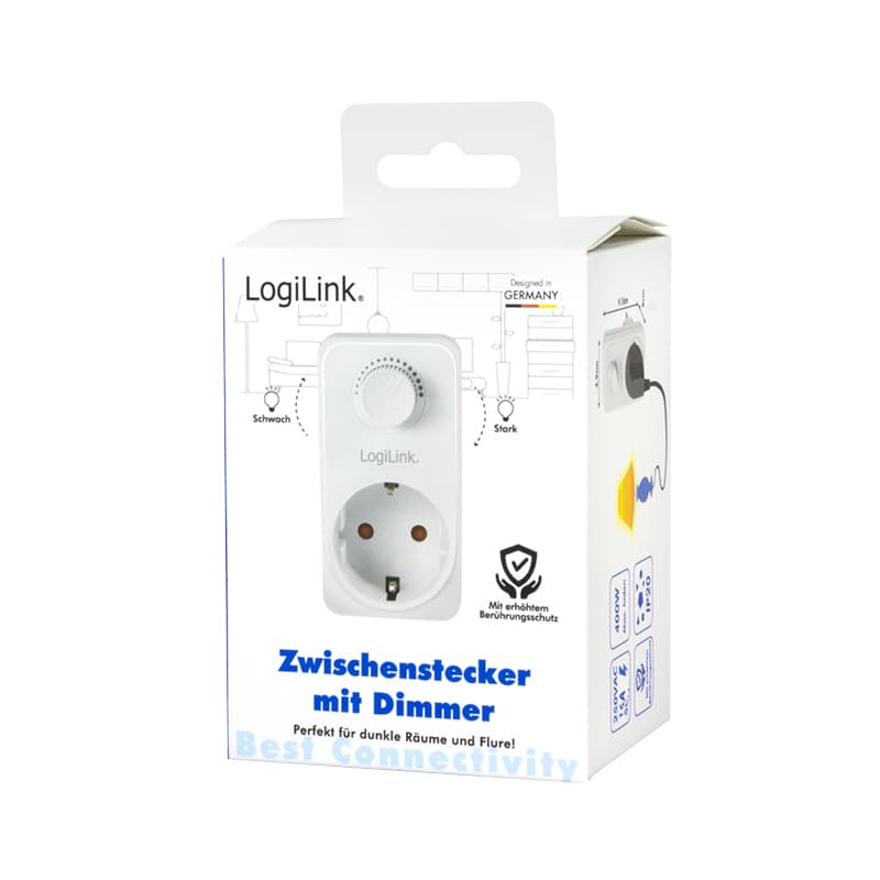 ADAPTOR LOGILINK, Schuko x 1, functie ajustare luminoasa, indicator led, IP20, 230 V/16 A, 50 Hz, 20-400 W pentru becuri luminoase, alb "PA0151" (include TV 0.18lei) — miniatură