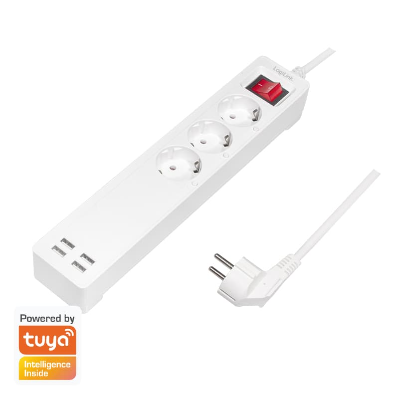 PRELUNGITOR LOGILINK, Wi-Fi Smart, Schuko x 3, USB x 4 5V/2.1 A max. 10.5W, prot. Supracurent / supratensiune, IP20, compatibil TUYA, Amazon Alexa si Google Home, alb, "SH0103" (include TV 0.80lei)