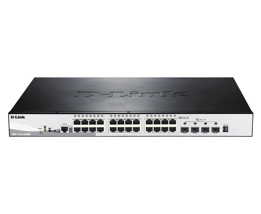 SWITCH POE D-Link, Gigabit x 24 POE, SFP+ x 4, 802.3at, Stackable Smart Managed, rackabil, carcasa metalica, "DGS-1510-28XMP"