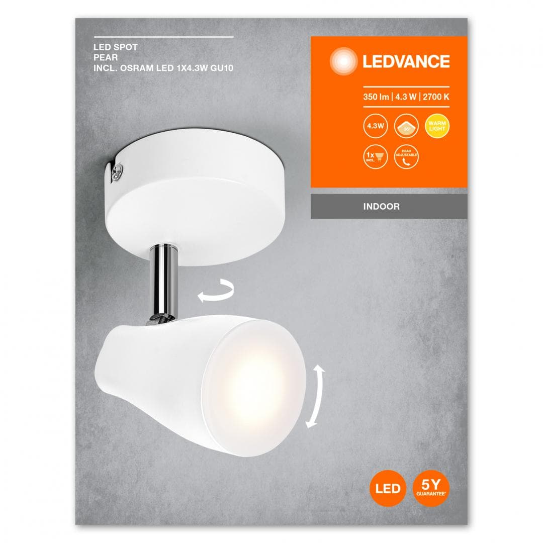 LED SPOT PEAR 1X4.3W 827 GU10 WT LEDV "000004058075826410"